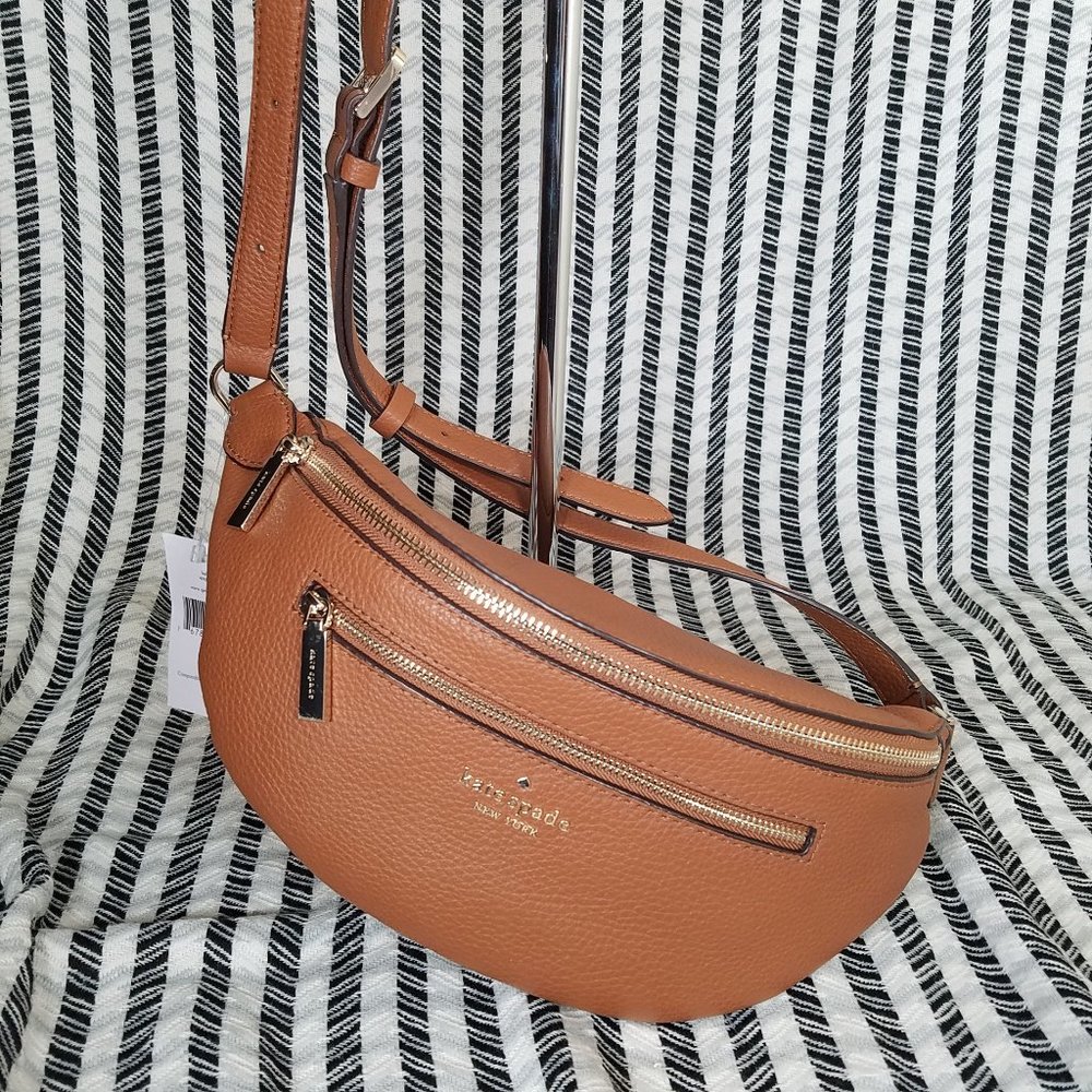MAKE AN OFFER kate spade warm gingerbread leather belt waist fanny leila bag - Picture 1 of 8